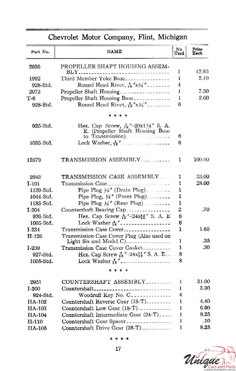 1912 Chevrolet Light and Little Six Parts Price List Page 62